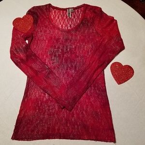 BCX Multi Red Shades, silver threads throughout lace top.